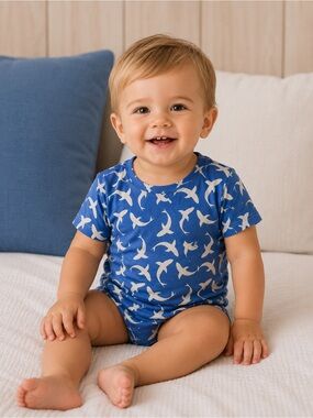 Blue Seagull Print Kids Pajama Top